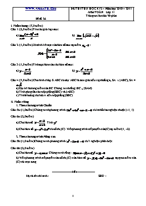 Đề thi thử học kỳ II môn Toán Lớp 11 - Năm học 2010-2011 - Đề số 26 (Có đáp án)